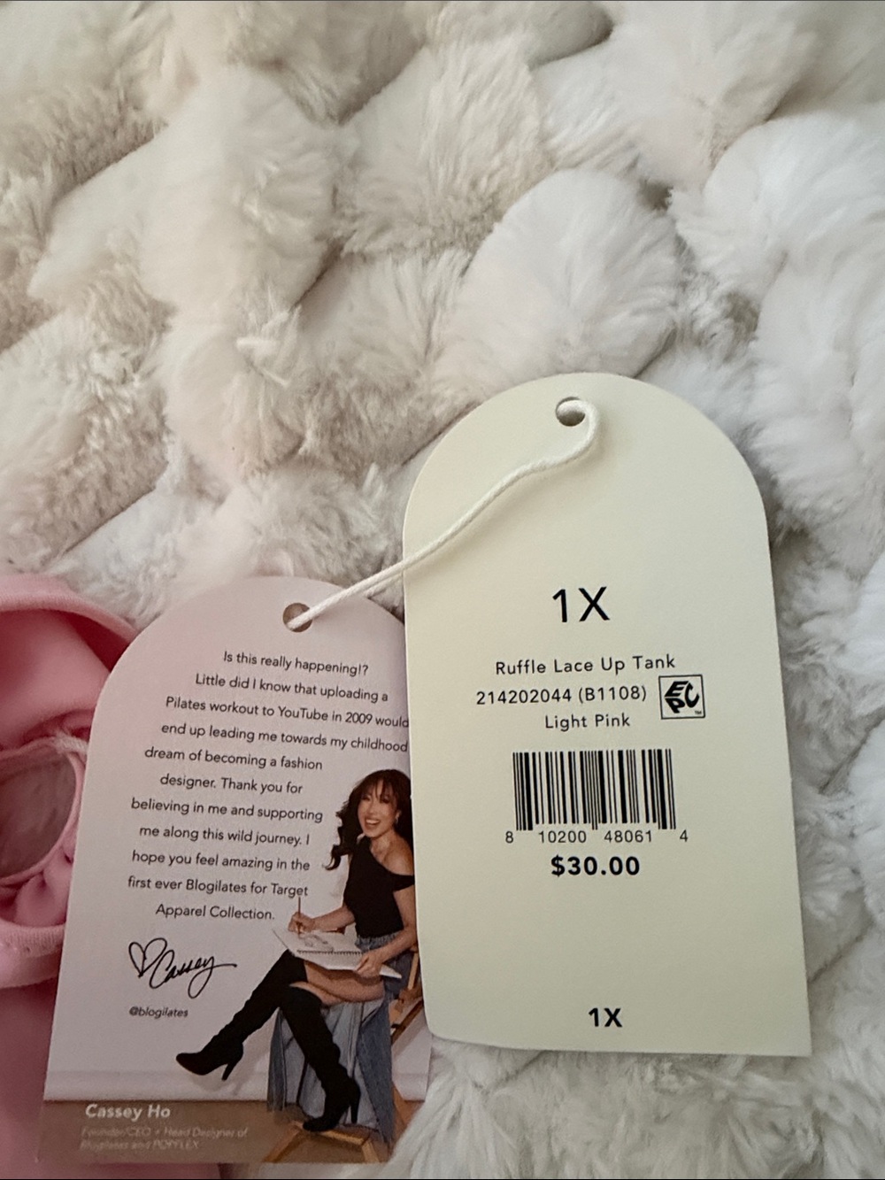 Blogilates Light Pink Ruffle Lace Up Tank - Picture 3 of 5